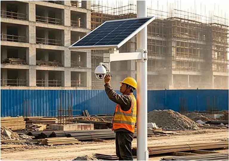 Instalarea unui sistem de supraveghere solar pe un șantier