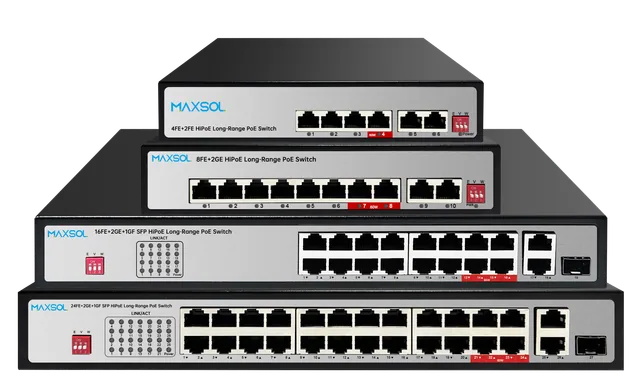 Switch PoE comercial 100Mbps