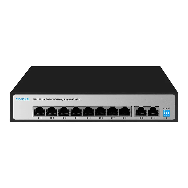 Switch PoE+ cu rază lungă, 8 porturi, 2 uplink-uri GE