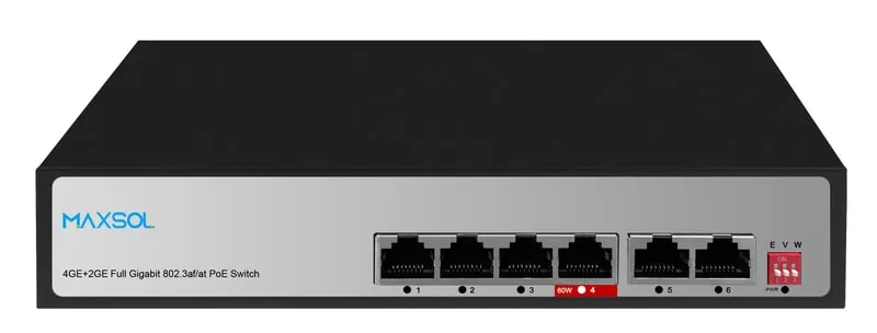 Switch PoE Gigabit neadministrabil cu rază lungă, 4 porturi, 65W