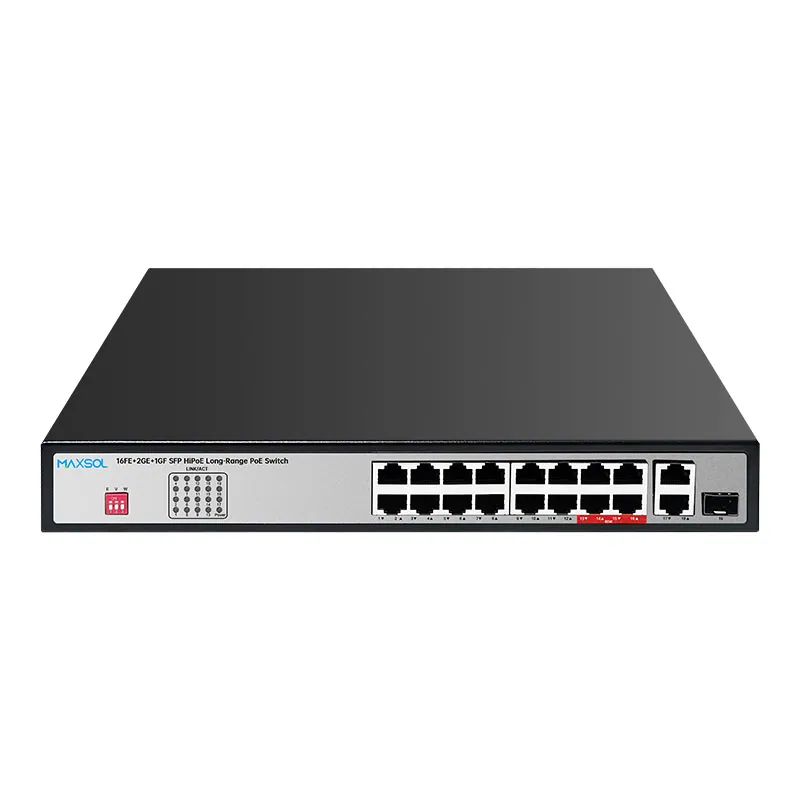 Switch Hi-PoE cu 16 porturi, 200W și uplink 2GE+SFP