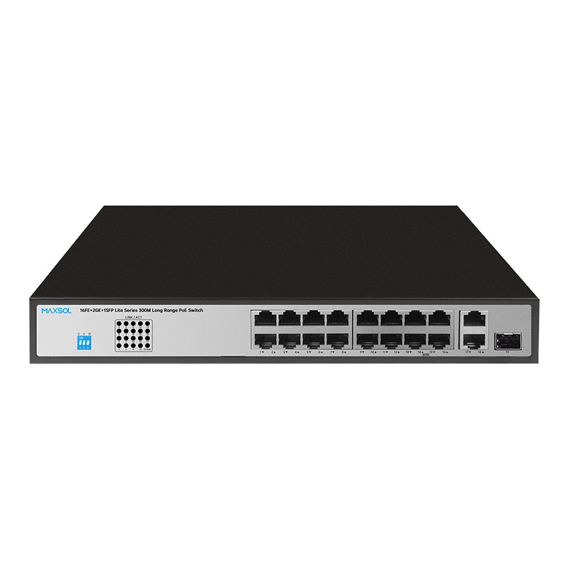 Switch PoE seria Lite cu rază lungă de 300M, 200W și uplink 16FE+2GE+1GF