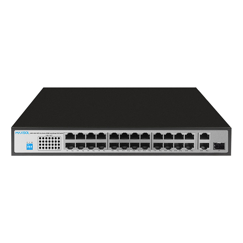 Switch PoE+ Fast Ethernet cu 24 porturi și uplink-uri Gigabit