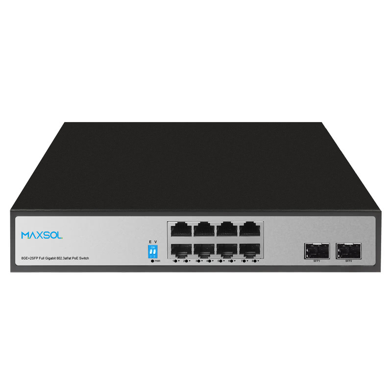 Switch PoE+ Gigabit cu 8 porturi, 2 uplink-uri SFP