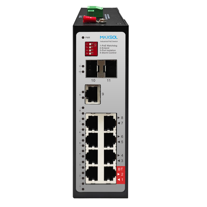Switch HiPOE industrial cu 8 porturi 90W BT SFP